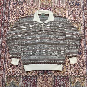 VTG 90s Cambridge Classics Wool Blend Striped Ribbed Polo Sweater Italy Brown L